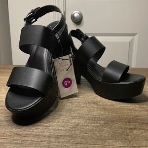 Black with Woven Outline  and Double Strap Heels